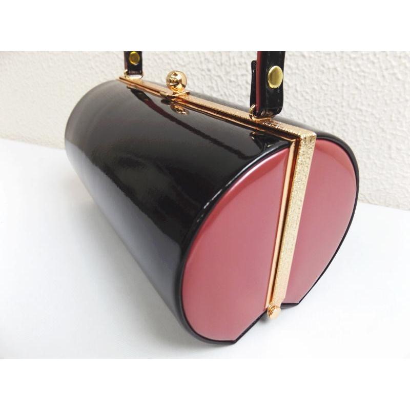 草履バッグセット エナメル 横丸型 黒色（ピンク） L 日本製 振袖