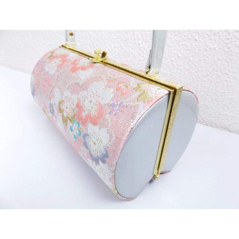 草履バッグセット 帯地 横丸型 ピンク銀地桜ハート 3L 27cm 日本製