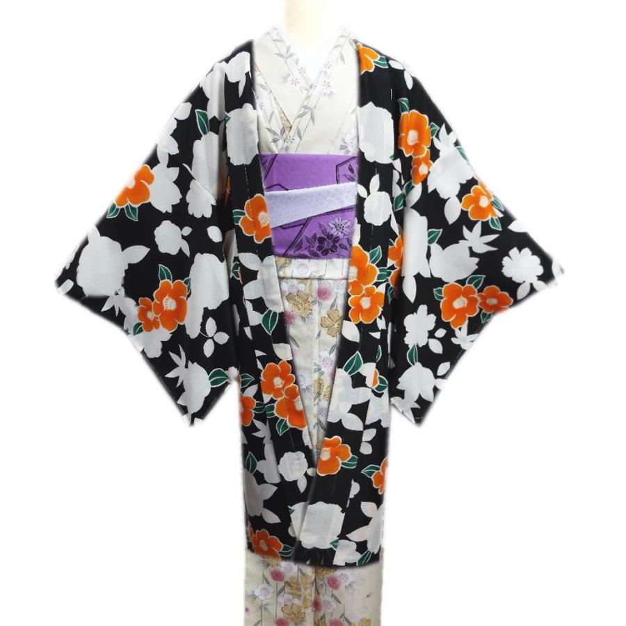 長羽織 コート 洗える 女性用 和装 着物 黒色地椿 フリー Haori 02 最新和服 和雑貨 和さくら庵 通販 Yahoo ショッピング