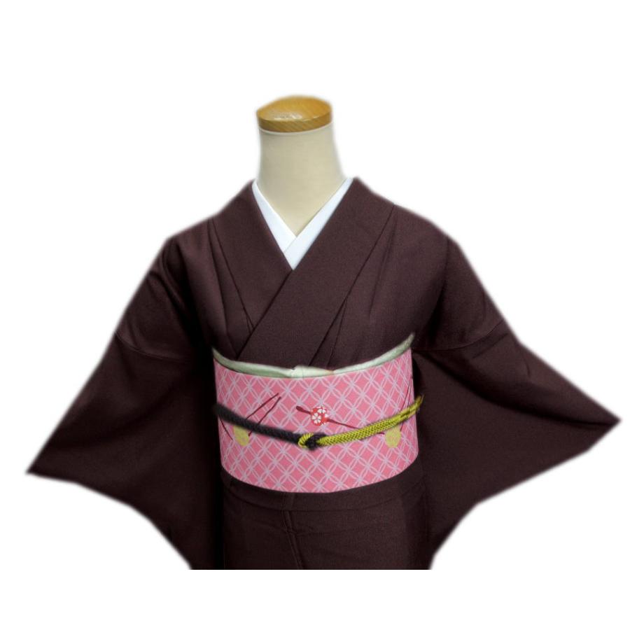 訳有り 少難あり】 色無地 着物 洗える 袷 軽装帯 付け帯 2点セット 濃