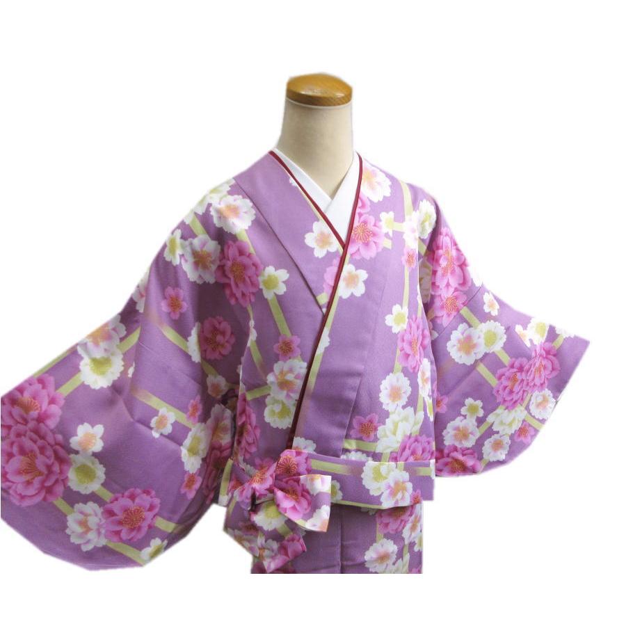 二部式 着物 洗える 袷 薄紫色地八重桜格子 M L ユニフォーム 二部式 着物 洗える 袷 薄紫色地八重桜格子 M L ユニフォーム