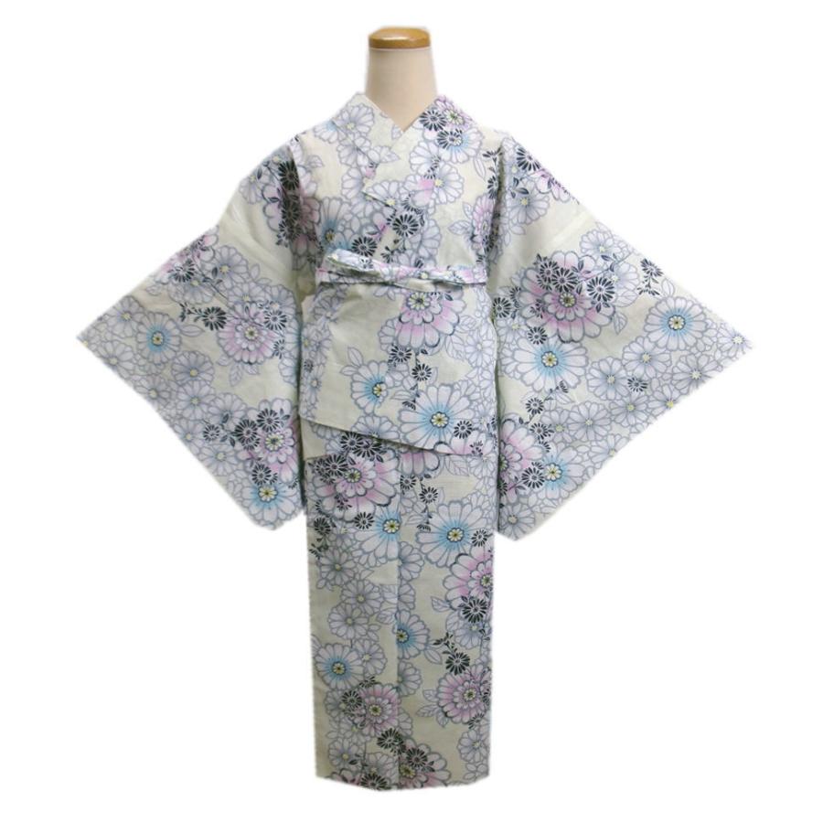 浴衣 セパレート 二部式 兵児帯 2点セット ラメ入り 淡クリーム地菊花 フリー 簡単着付け 天然冷感 女性用 レディース ゆかた へこ帯 浴衣 セパレート 二部式 兵児帯 2点セット ラメ入り 淡クリーム地菊花