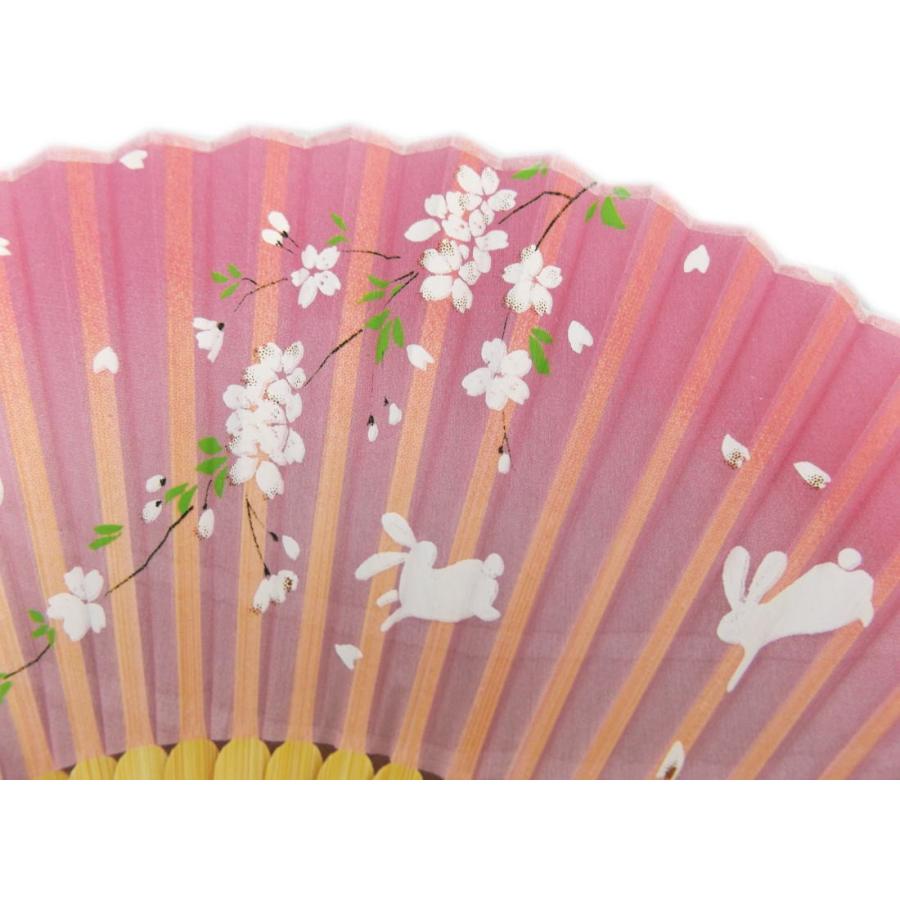 扇子 女性用 和柄 シルク 絹 ピンクうさぎ桜 浴衣 着物