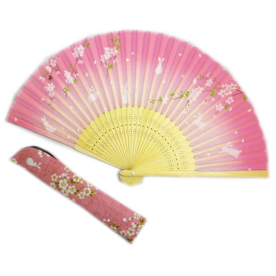 扇子 扇子袋 セット 女性用 桜うさぎピンク 日本製 ケース入り 浴衣 着物 :jssbs-4:最新和服・和雑貨 和さくら庵 通販 扇子入れ ケース 絞り生地