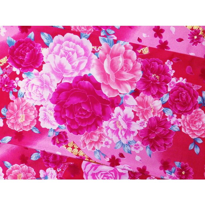 振袖 洗える お買上 お仕立上がり 袋帯 長襦袢 3点セット ピンク地大輪薔薇八重桜 フリー 成人式 購入 総柄 出来上がり ポリエステル 振袖 洗える お買上 お仕立上がり 袋帯 長襦袢 3点セット ピンク地大輪