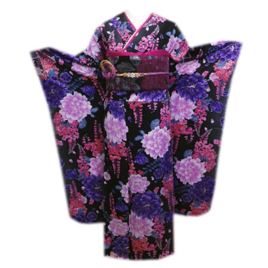 振袖　帯　セット　紫　花模様 振袖大きな花柄袋帯紫セット