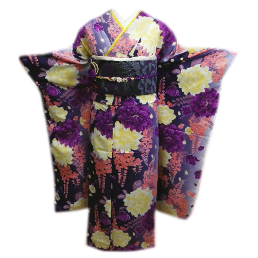 振袖 洗える お買上 お仕立上がり フルセット フリー 濃紫地大輪可憐花藤 成人式 出来上がり 振袖 洗える お買上 お仕立上がり フルセット フリー 濃紫色地大輪可憐