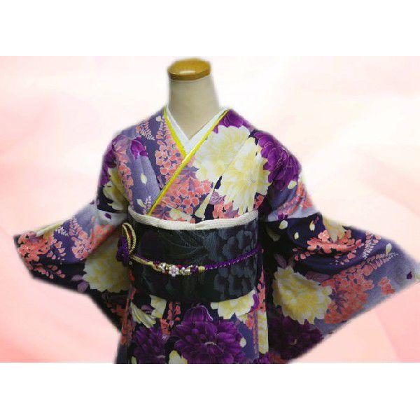 振袖 洗える お買上 お仕立上がり フルセット フリー 濃紫色地大輪可憐