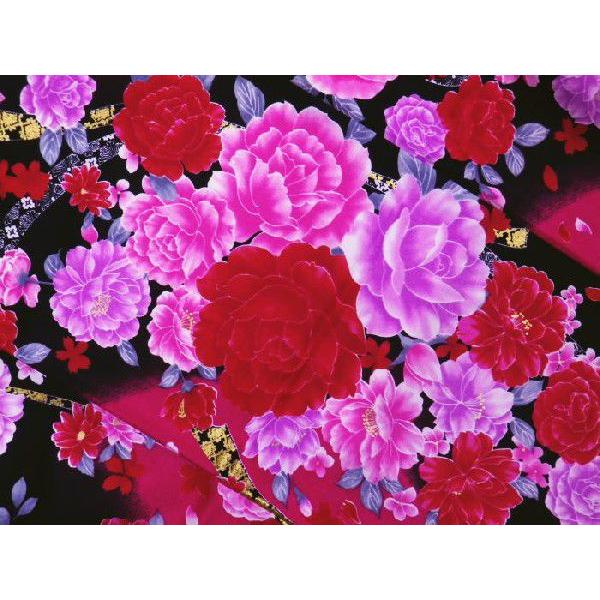 振袖 洗える お買上 お仕立上がり フルセット フリー 黒赤色地大輪薔薇