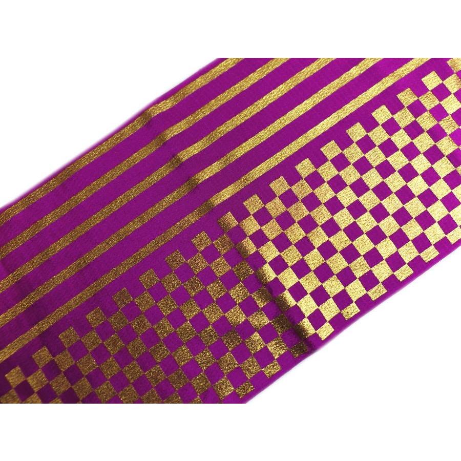 帯揚げ 帯上げ 正絹 市松ストライプ紫金 日本製 振袖 成人式 帯あげ