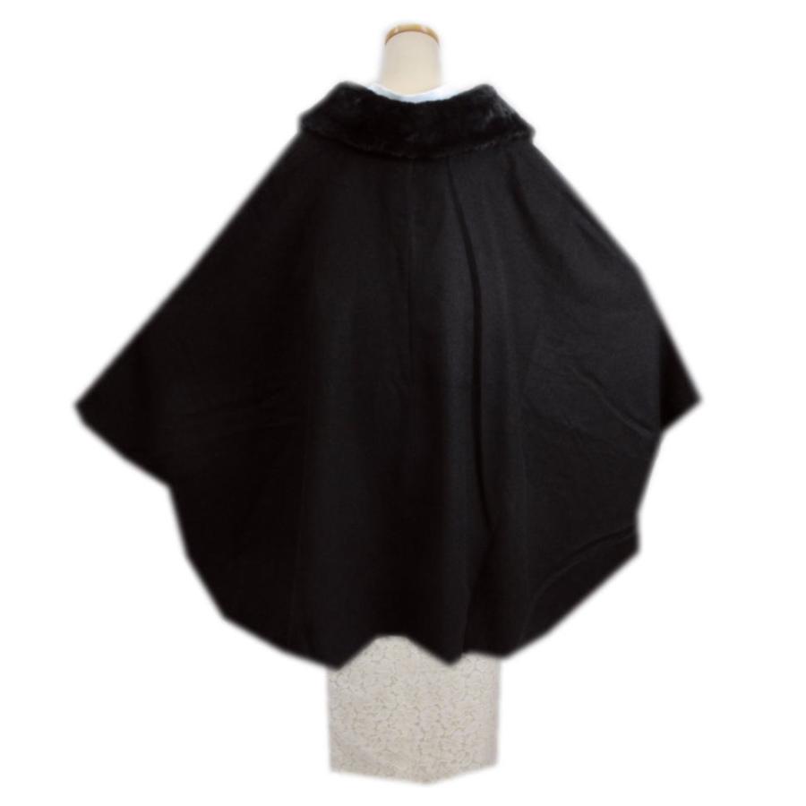 ケープ 着物 コート ポンチョ 黒 ブラック フリー ファー付 ウール混