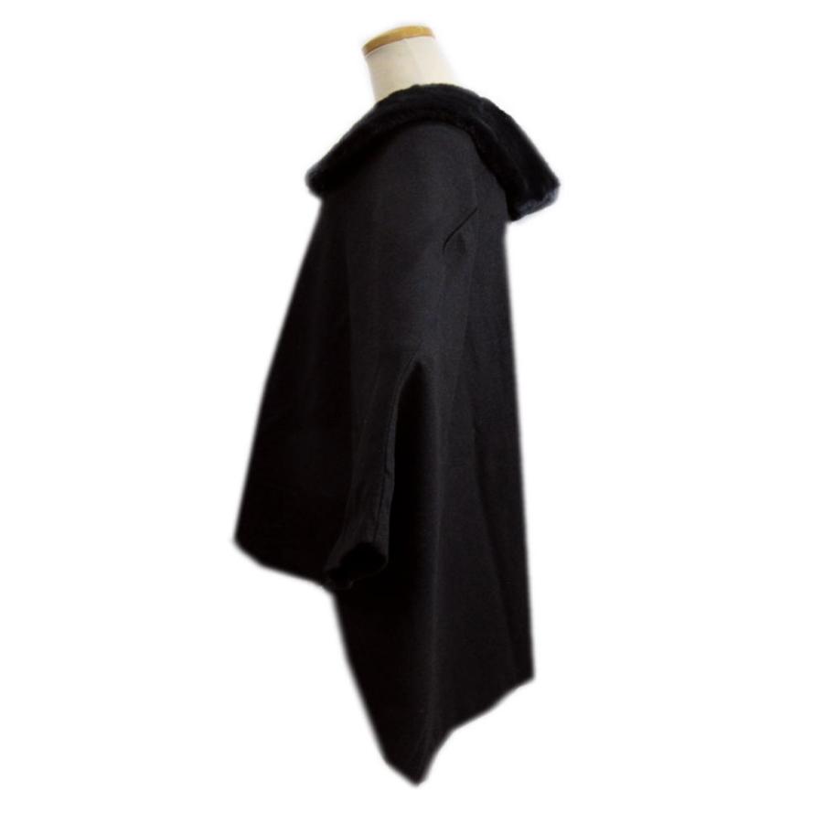 ケープ 着物 コート ポンチョ 黒 ブラック フリー ファー付 ウール混