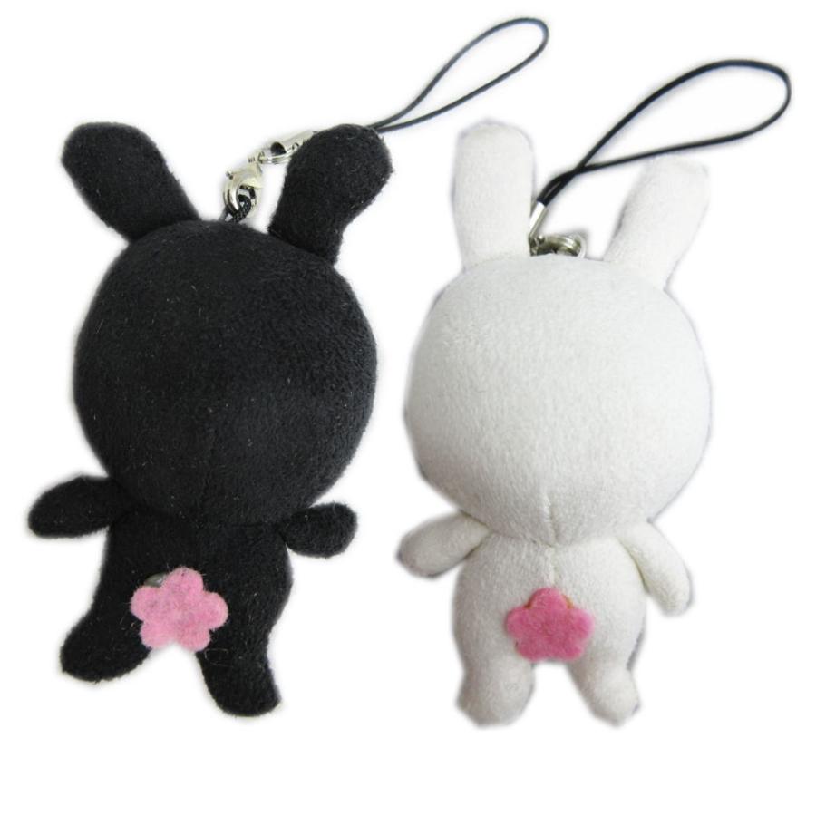 クリーナー ストラップ スマホ 携帯 うさぎ小梅 黒 白 2点セット