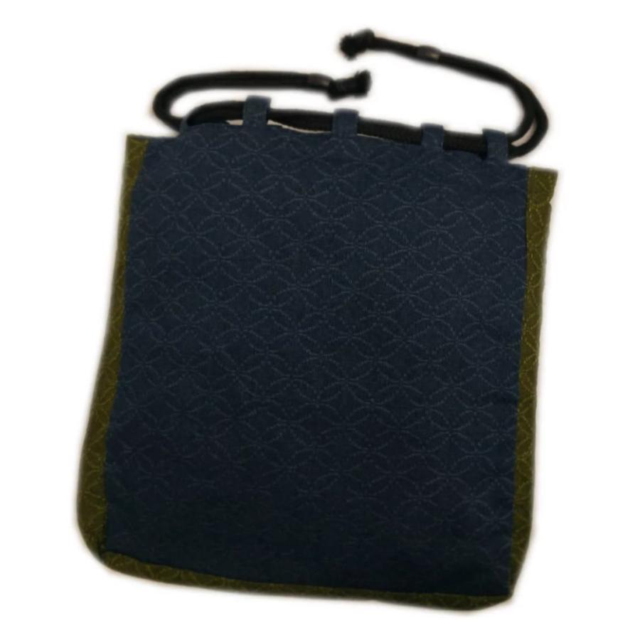 信玄袋 巾着 バッグ メンズ 男性 濃紺色地七宝柄 木玉付 浴衣 甚平 着物 和柄 ビッグ割引