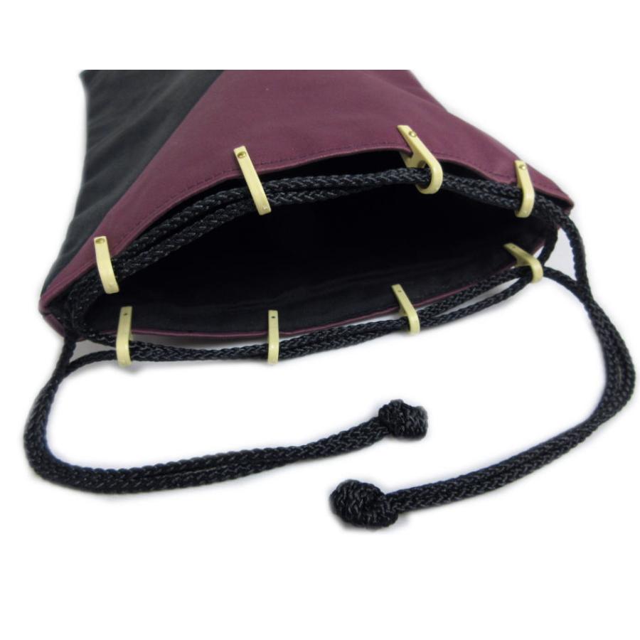 信玄袋 平巾着 バッグ メンズ 男性 エンジ黒 2色切り替え 合皮 無地