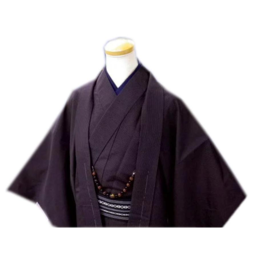 着物 袷 メンズ 男物 男性 お仕立て上がり 5点セット 紫黒ライン M