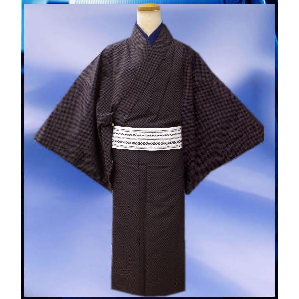 着物 袷 メンズ 男物 男性 お仕立て上がり 5点セット 紫黒市松 M 羽織