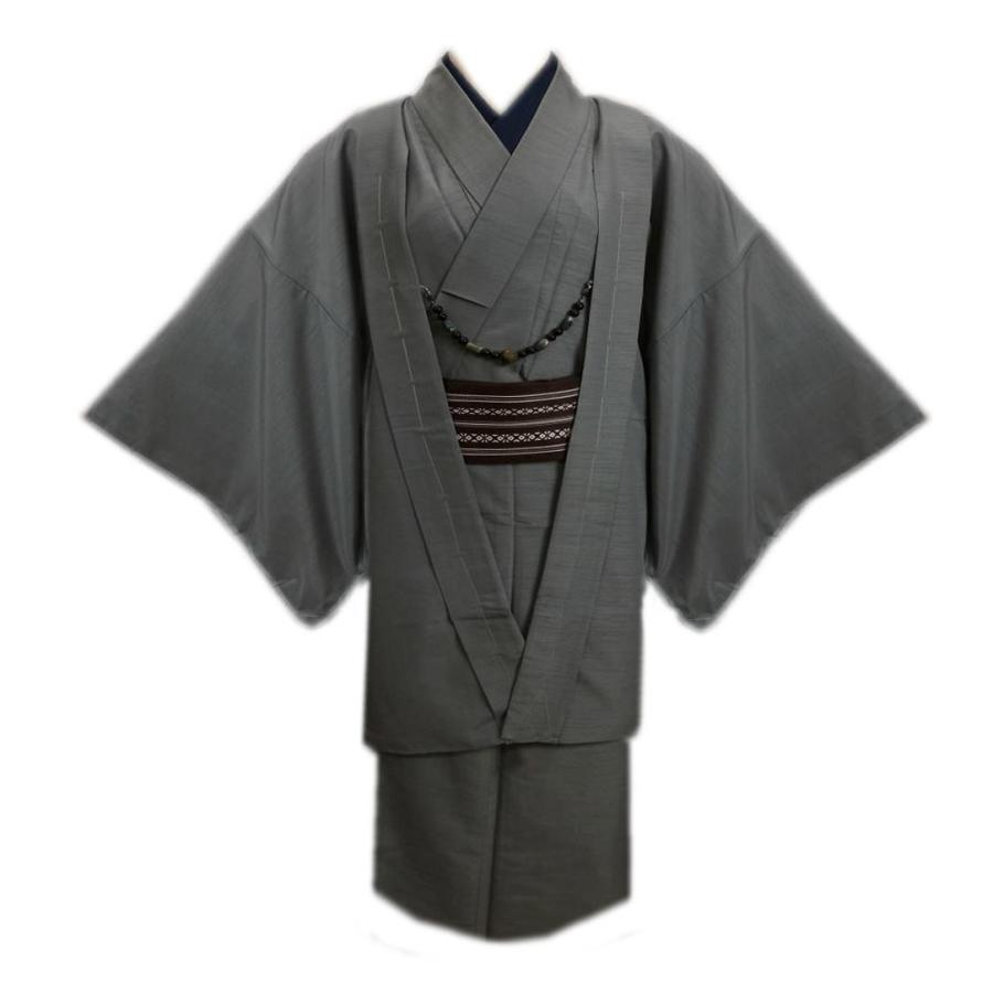 着物 袷 メンズ 男性 お仕立て上がり 5点セット グレー Ｍ Ｌ ＬＬ 羽織 羽織紐 ワンタッチ角帯 半襦袢 男物 紳士用 洗える 無地 2Ｌ 着物 袷 メンズ 男性 お仕立て上がり 5点セット グレー M L LL