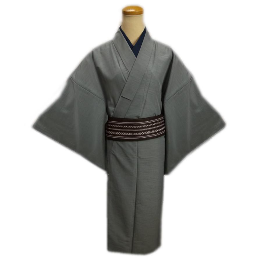 着物 袷 メンズ 男性 お仕立て上がり 5点セット グレー M 羽織 羽織紐