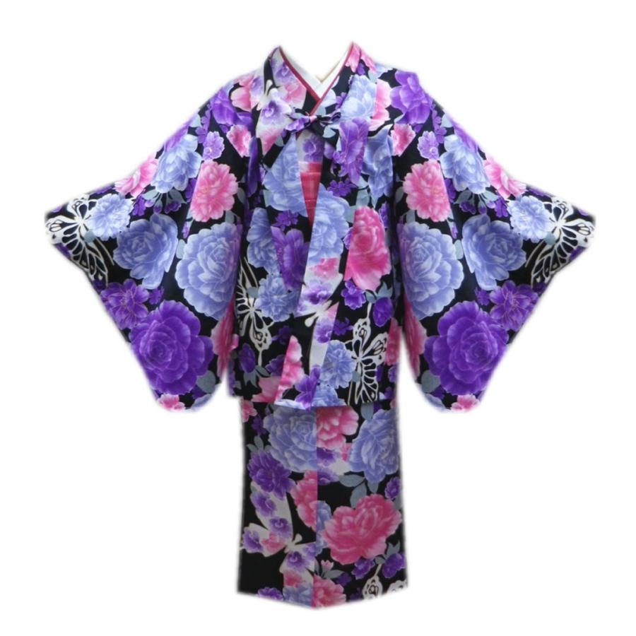 着物 子供用 キッズ ジュニア 女の子 お仕立て上がり 4点セット 黒地八重桜薔薇蝶 5 6歳 7 8歳 9 10歳 Freddiegeorges Com