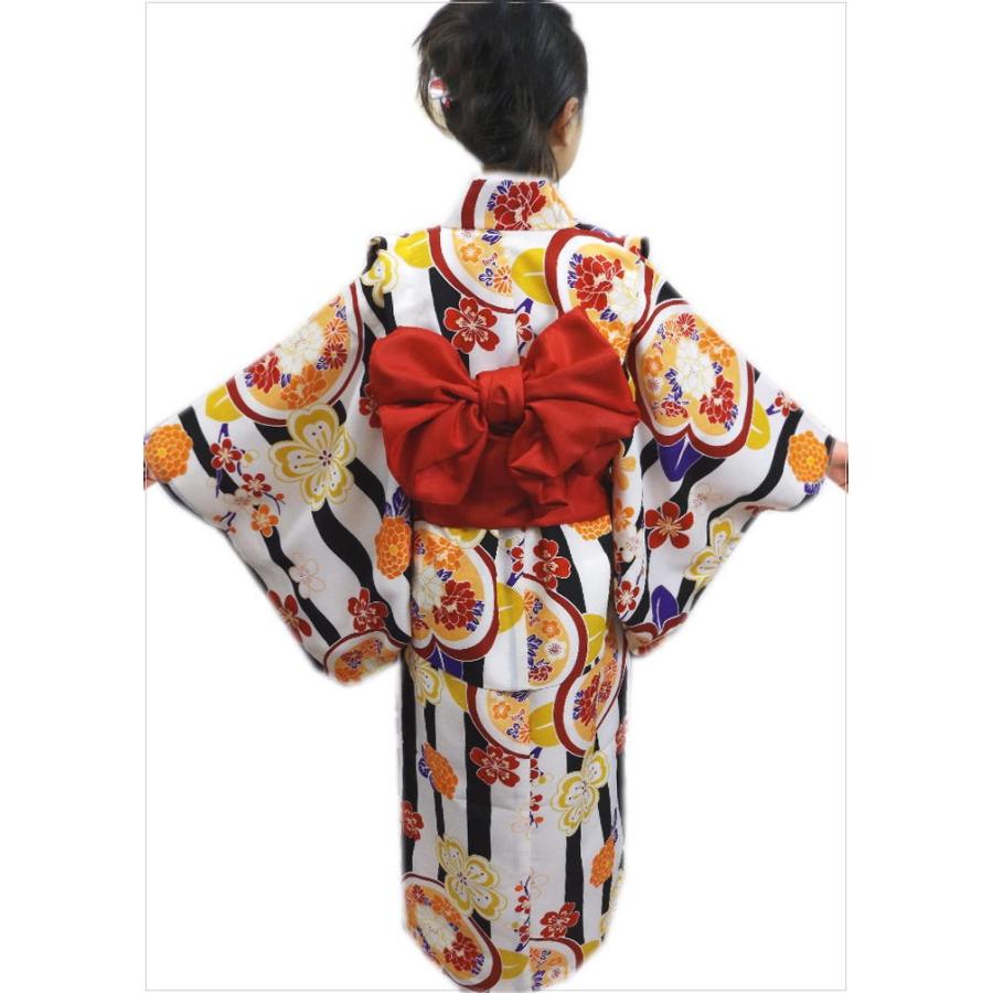 キッズ ジュニア 着物 洗える 5点セット お仕立て上がり 白色地黒 