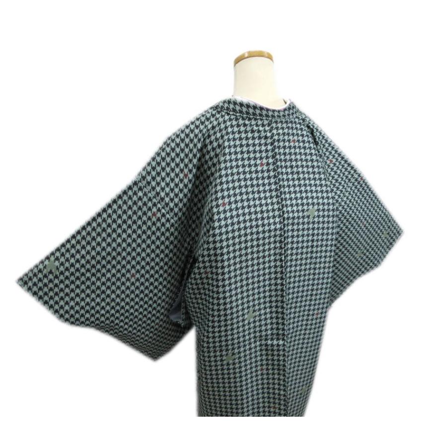長羽織 はおり コート 洗える 薄緑グレー地千鳥格子 M L 羽織紐付