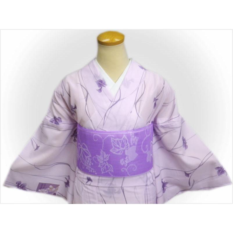 着物 洗える 絽 夏用 と 紗 半巾帯 細帯 2点セット 淡紫地菖蒲ライン