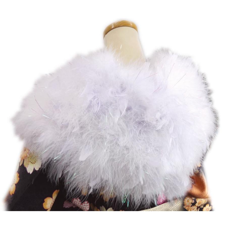 スワン羽毛ショール ロング 白に薄紫羽根 振袖 成人式 卒業式 袴 着物