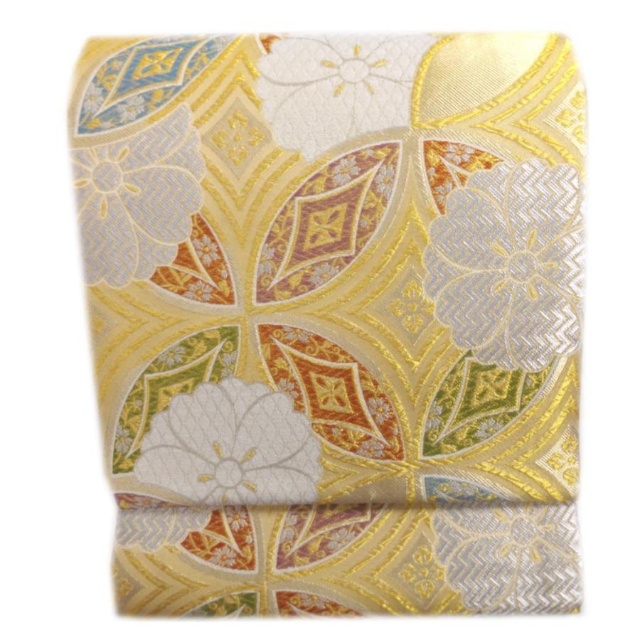 袋帯 正絹 お仕立上がり 振袖 成人式 訪問着 留袖 六通柄 西陣織 薄金色地金糸入り七宝桜紋 袋帯 正絹 お仕立上がり 振袖 成人式 訪問着 留袖 六通柄 西陣織 薄