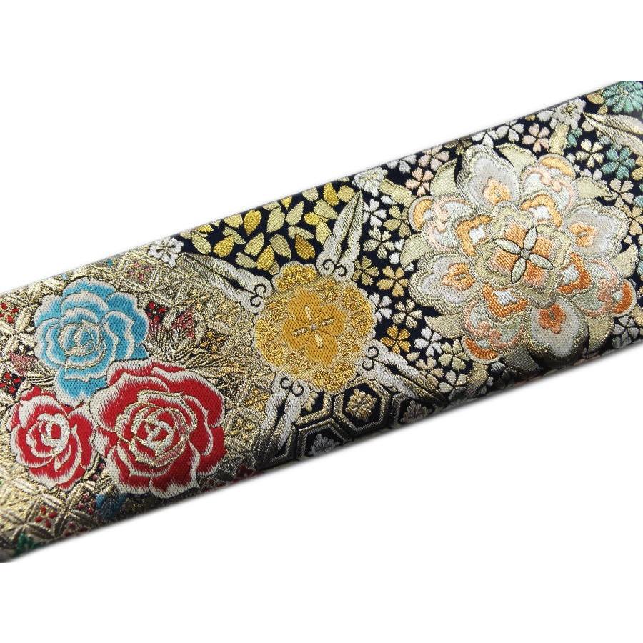 袋帯 正絹 お仕立上がり 振袖 成人式 着物 六通柄 西陣織 黒金地金糸菱