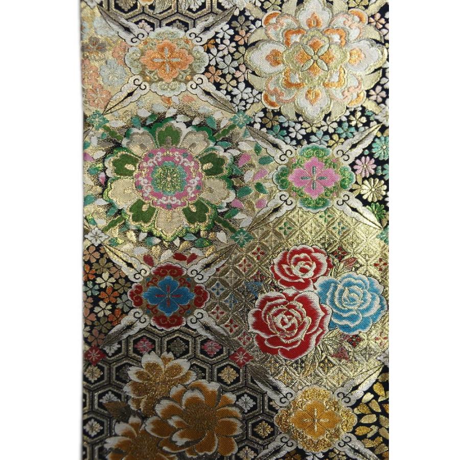 袋帯 正絹 お仕立上がり 振袖 成人式 着物 六通柄 西陣織 黒金地金糸菱正倉院桜薔薇 袋帯 正絹 お仕立上がり 振袖 成人式 着物 六通柄 西陣織 黒金地金糸菱