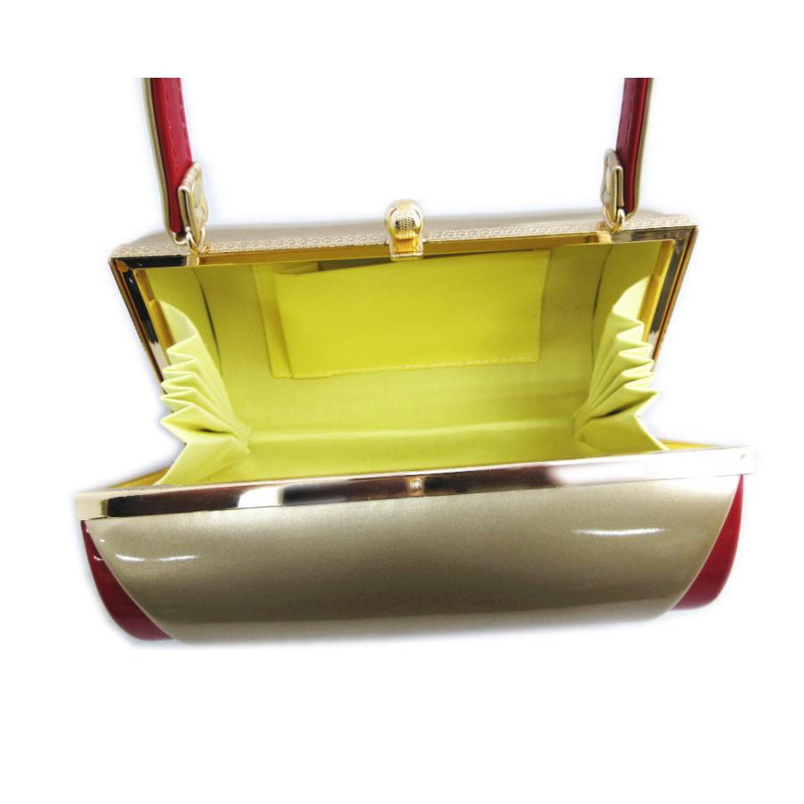 草履バッグセット エナメル 横丸型 金（赤） フリー 日本製 振袖 成人