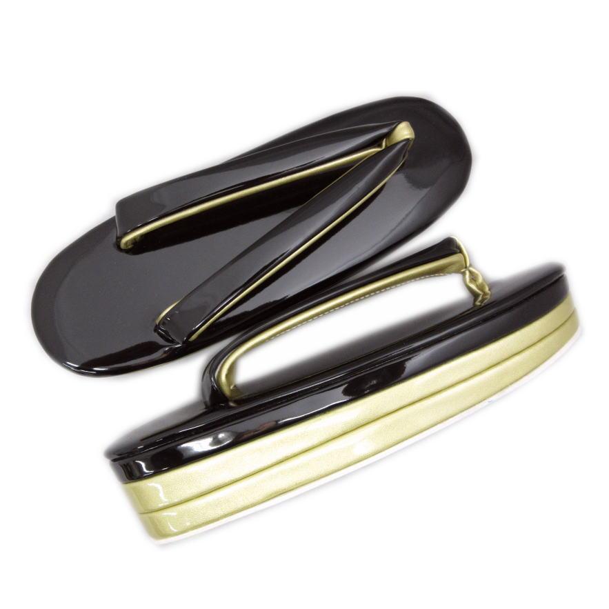 草履バッグセット エナメル 角丸型 黒（金） LL 大きいサイズ 振袖