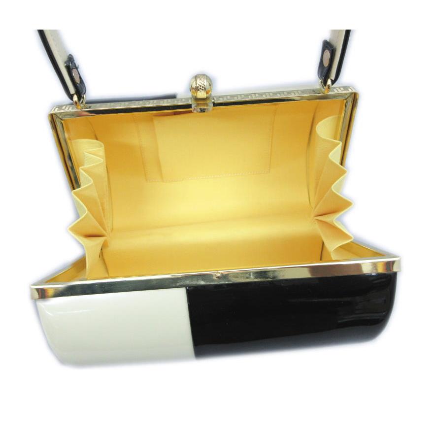 草履バッグセット エナメル 横丸型 黒クリーム フリー 振袖 成人式