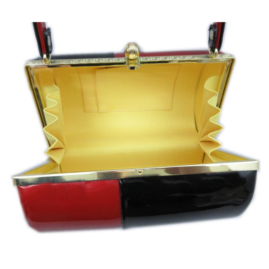 草履バッグセット エナメル 横丸型 黒赤 フリー 振袖 成人式 卒業式 袴