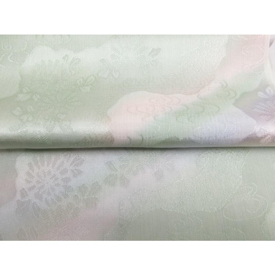 帯揚げ 帯上げ 正絹 引き染ぼかし 薄緑色地流雲古典花 着物 訪問着 
