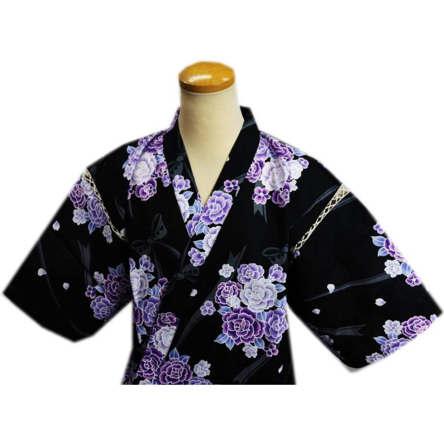 甚平 じんべい 女性用 レディース 黒色地 紫薔薇リボン フリー Sjjb 5 最新和服 和雑貨 和さくら庵 通販 Yahoo ショッピング