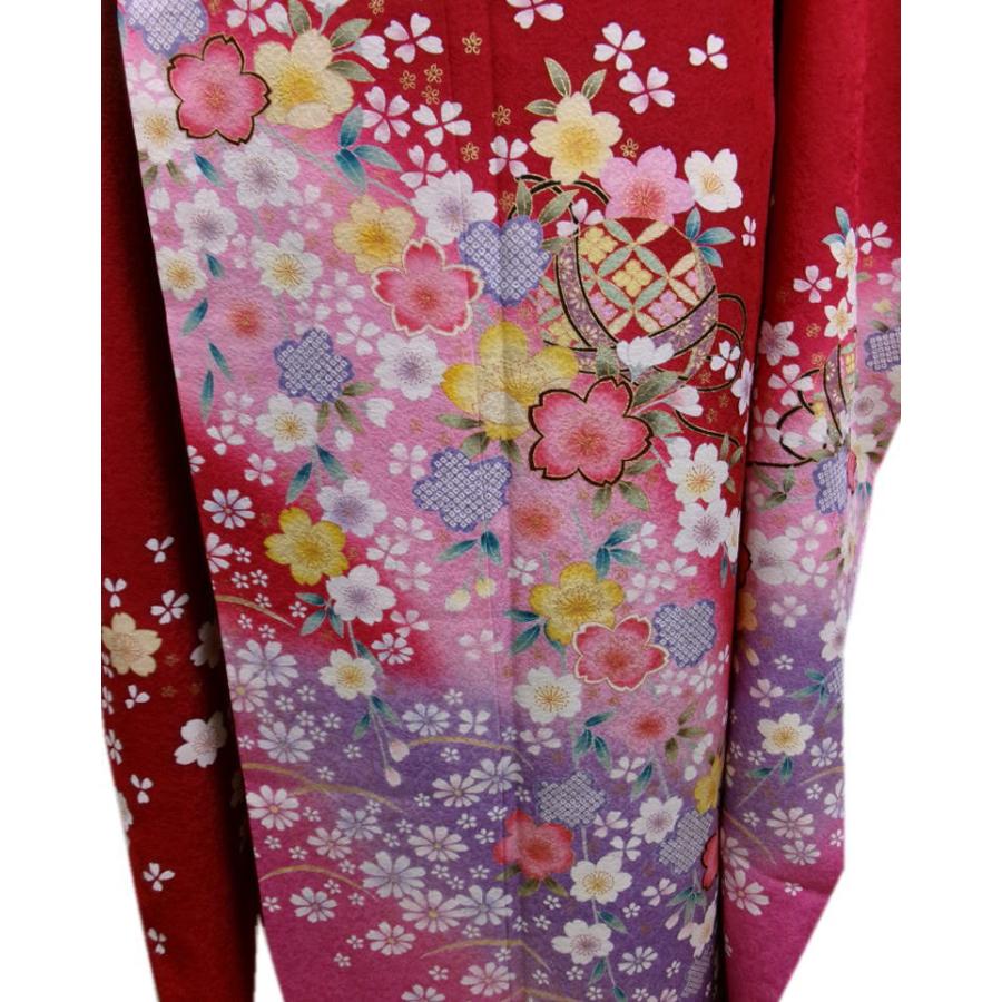 振袖 正絹 お買上 お仕立上がり 単品 赤色地薄ピンク薄紫ぼかし桜さくら