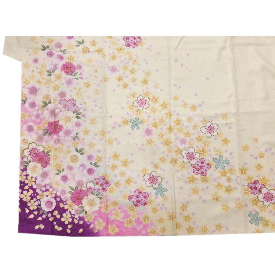 振袖 正絹 お買上 お仕立上がり 単品 淡黄色地紫ぼかし桜さくら八重桜 フリー 成人式 購入 リメイク 生地 古典柄 和柄の画像