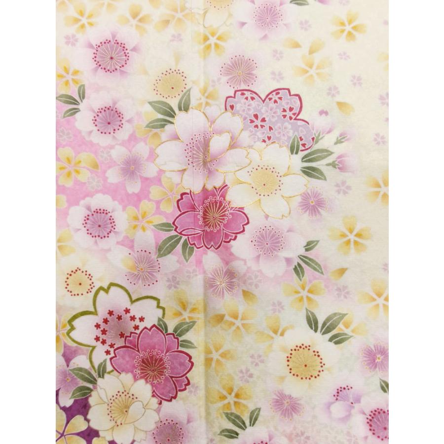 振袖 正絹 お買上 お仕立上がり 単品 淡黄色地紫ぼかし桜さくら八重桜 フリー 成人式 購入 リメイク 生地 古典柄 和柄の画像