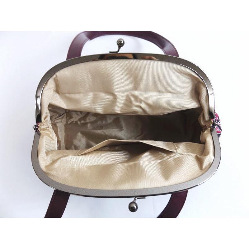 バッグ がま口 シルク 正絹 和柄 手提げ 黒色地赤紫乱菊 日本製 和装 着物 卒業式 袴 はかま 振袖 成人式 女性用 バッグ がま口 シルク 正絹 和柄 手提げ 黒色地赤紫乱菊 日本製 和装