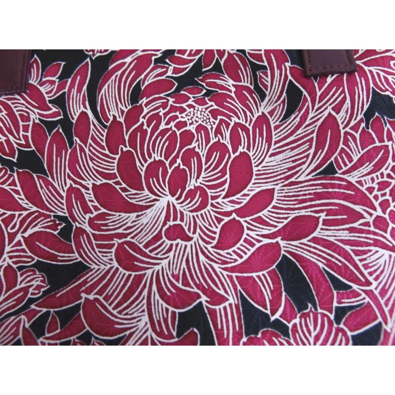 バッグ がま口 シルク 正絹 和柄 手提げ 黒色地赤紫乱菊 日本製 和装