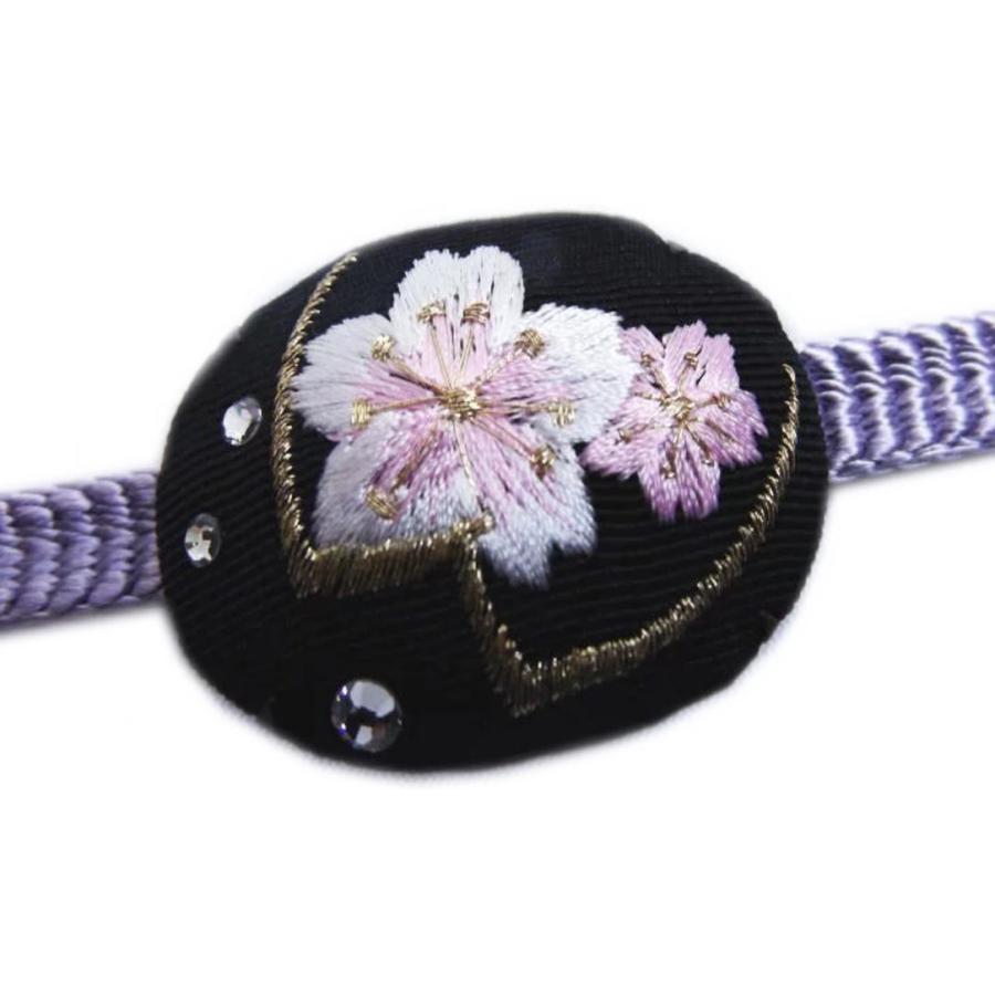 帯留め 帯止め 刺繍 ラインストーン入り 黒色地桜さくら 着物 きもの 浴衣 Coiastur Com