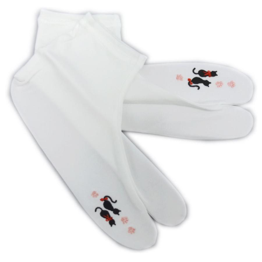 足袋 刺繍入り ストレッチ リボン黒猫ねこと足跡 フリー 着物 振袖 卒業式 袴 スピード対応 全国送料無料 成人式