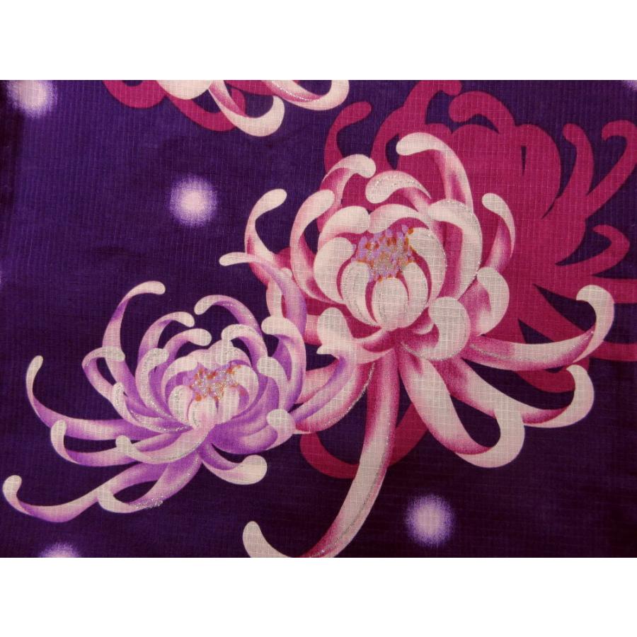 浴衣 ブランド 半巾帯 半幅帯 小袋 2点セット 紫色地銀ラメ入り乱菊