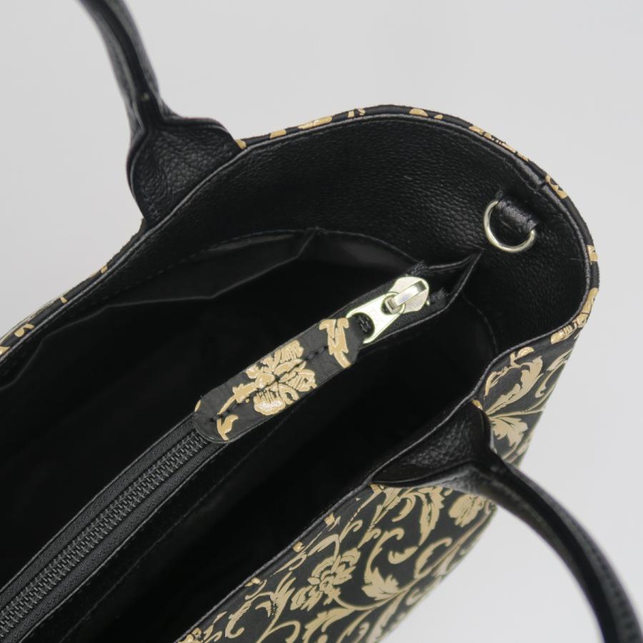 印傳 印伝 ハンドバッグ ショルダーバッグ 軽い 手提げ 本革 2way 黒