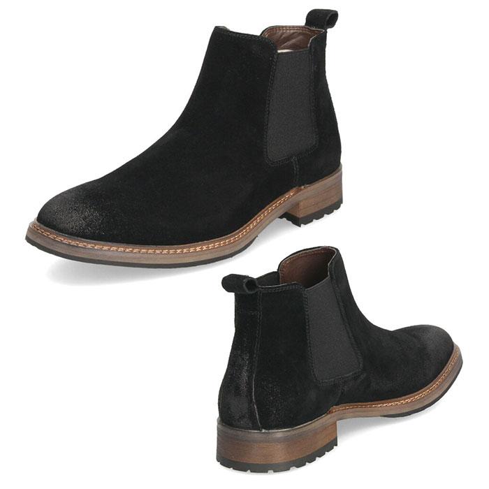 サイドゴアブーツ メンズ 本革 スエード ショートブーツ 黒 カジュアル