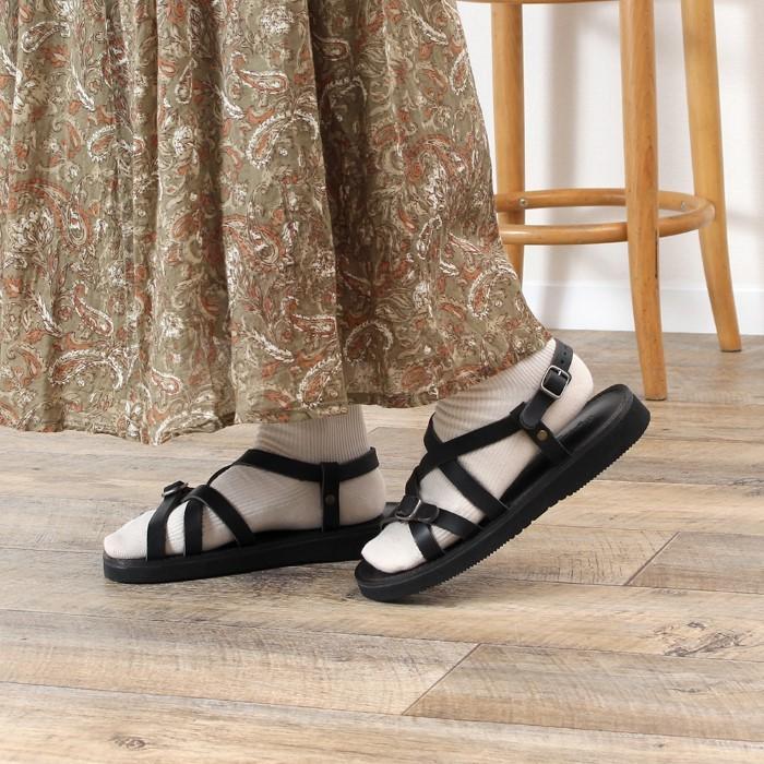 サンダル レディース ぺたんこ 本革 レザー 黒 ブラウン 靴 シューズ