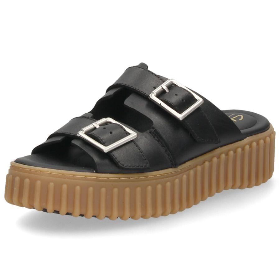 クラークス レディース サンダル 厚底 スライドサンダル 本革 ブラック ホワイト レザーサンダル Clarks Torhill Slide トーヒルスライド 26176430 26176428 | Clarks | 11
