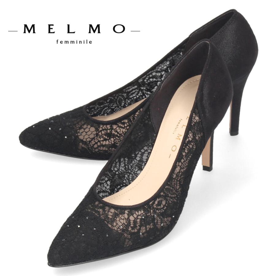MELMO（メルモ） パンプス 黒 レース ハイヒール レディース 靴 ヒール